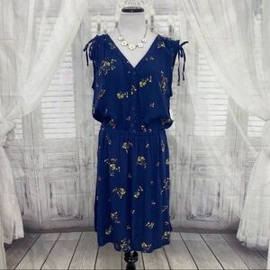 a.n.a. Size Large Navy Blue Floral V-Neck Dress Pockets Sleeveless Pencil NWT